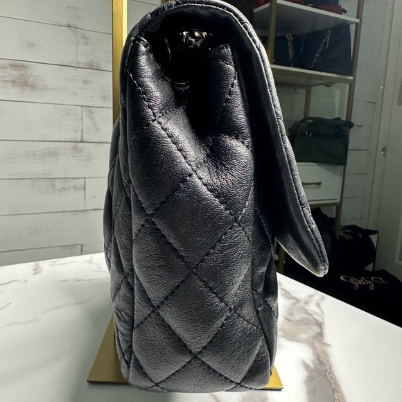 Washed Lambskin Quilted Bijoux Chain Jumbo Single Flap Black - Picture 4 of 13